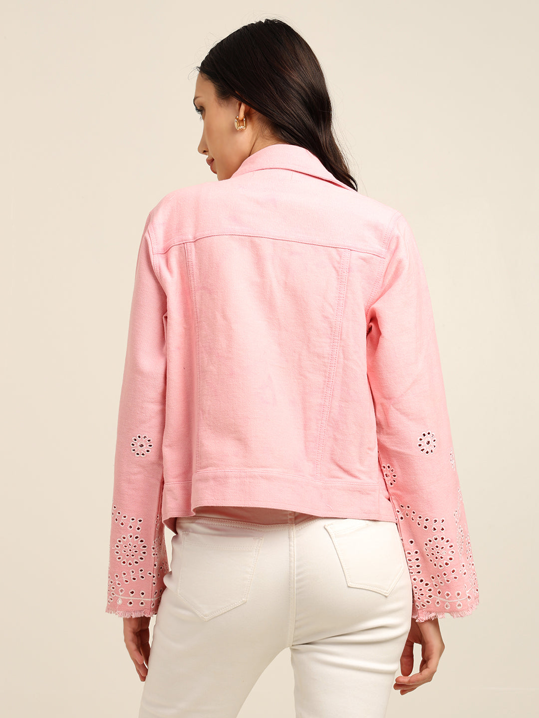 Women's 100% Cotton Twill Schiffli Embroidery Jacket