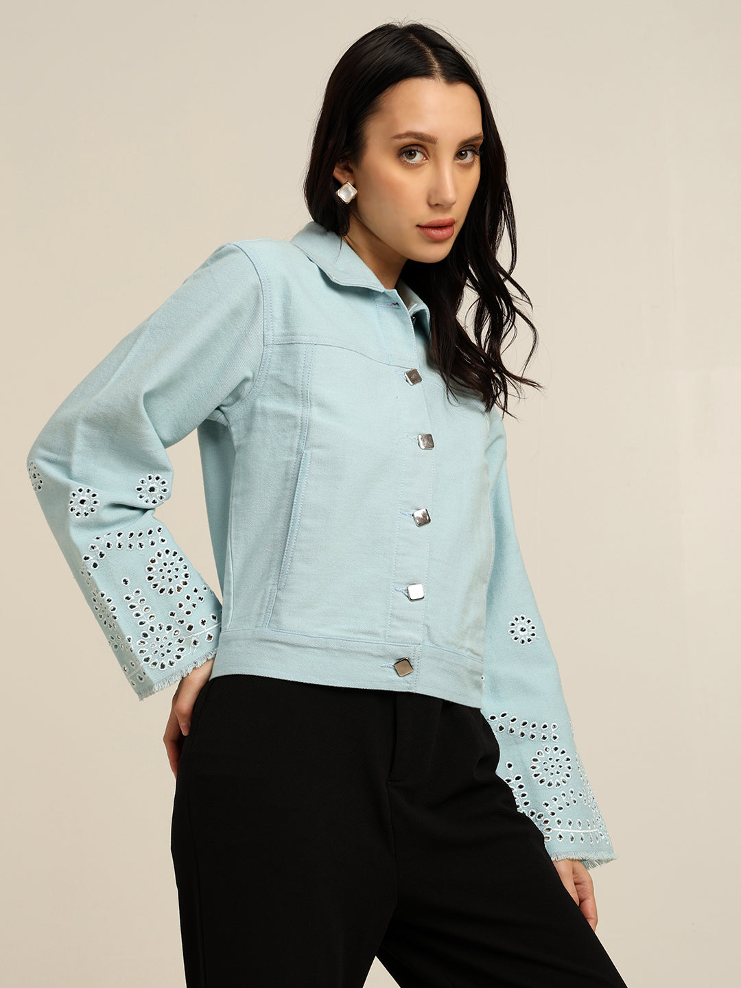 Women's 100% Cotton Twill Schiffli Embroidery Jacket