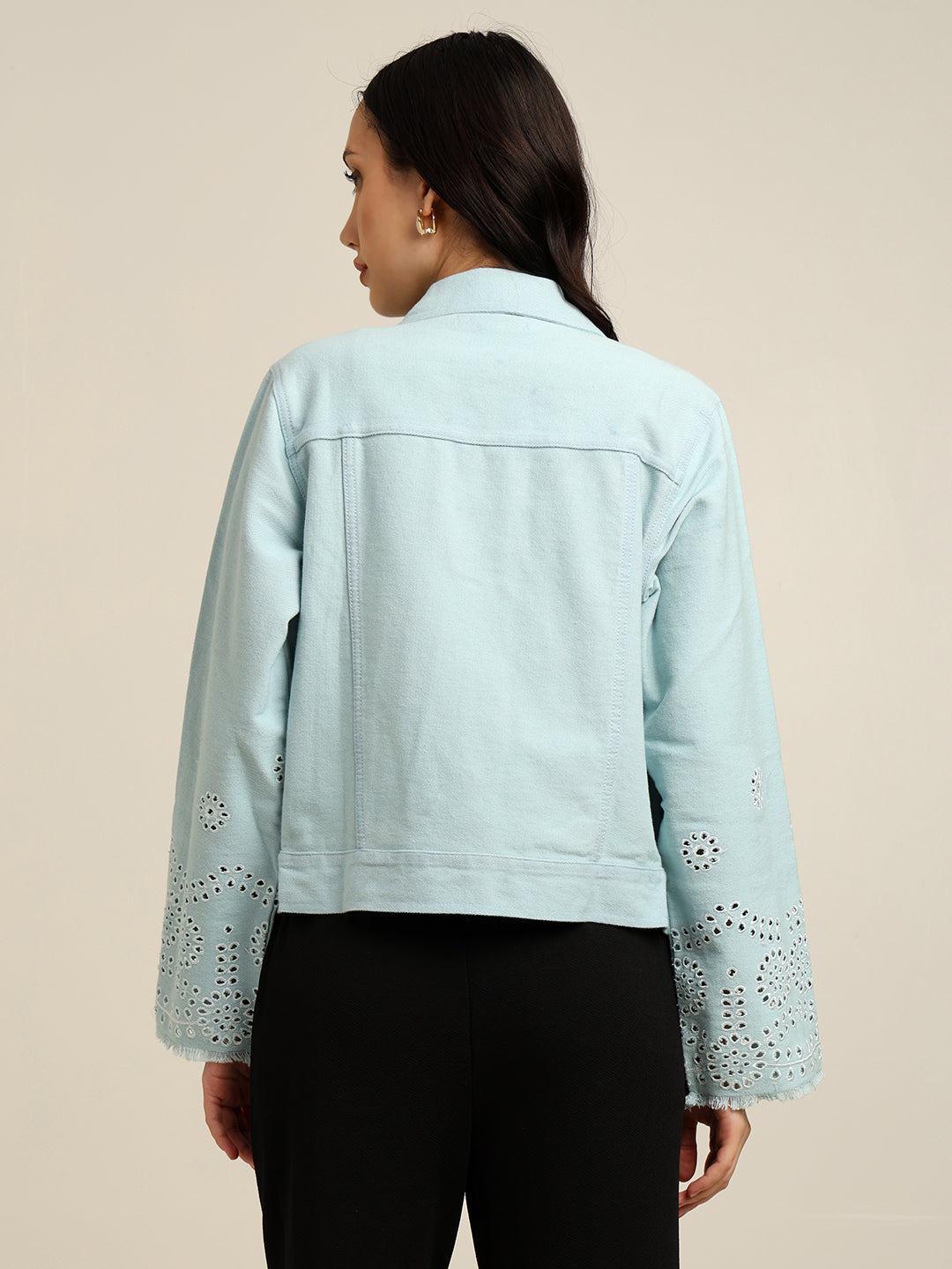 Women's 100% Cotton Twill Schiffli Embroidery Jacket
