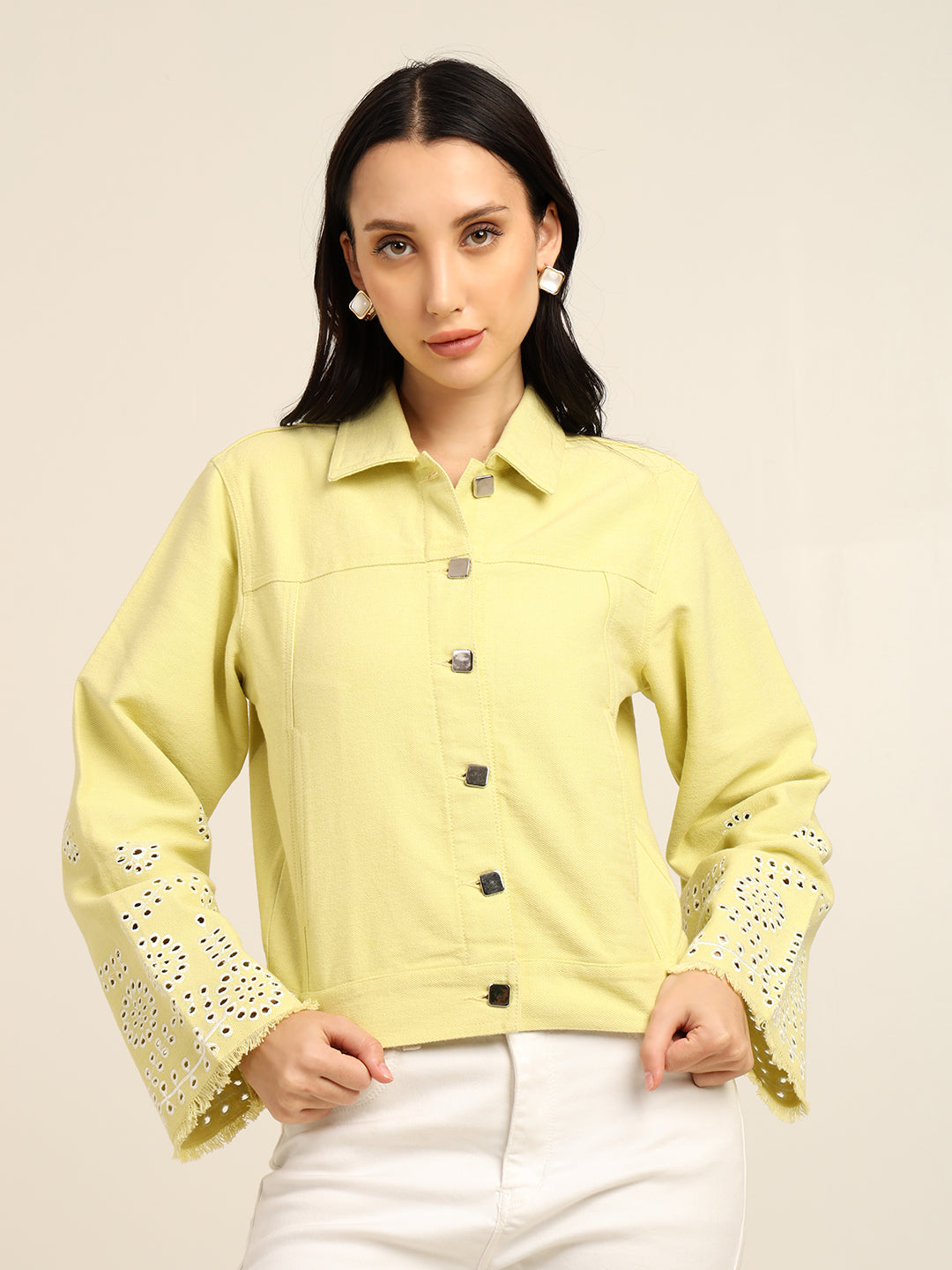 Women's 100% Cotton Twill Schiffli Embroidery Jacket