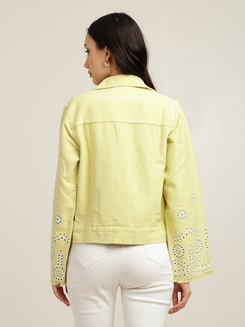 Women's 100% Cotton Twill Schiffli Embroidery Jacket