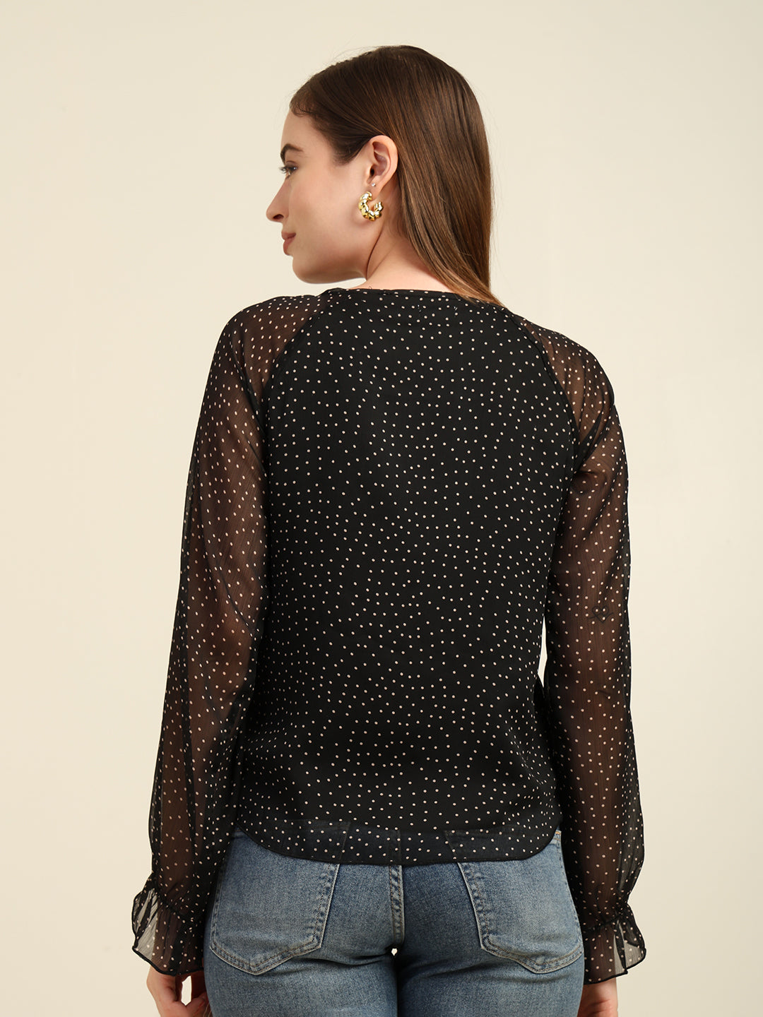 Women's Full-Sleeve Polka Dot Chiffon Top