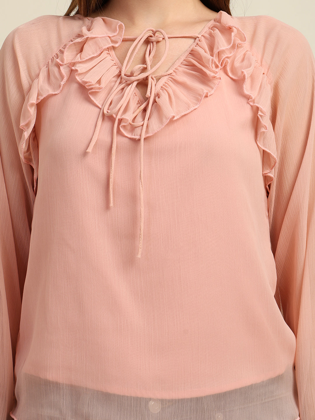 Women's Full-Sleeve Polka Dot Chiffon Top