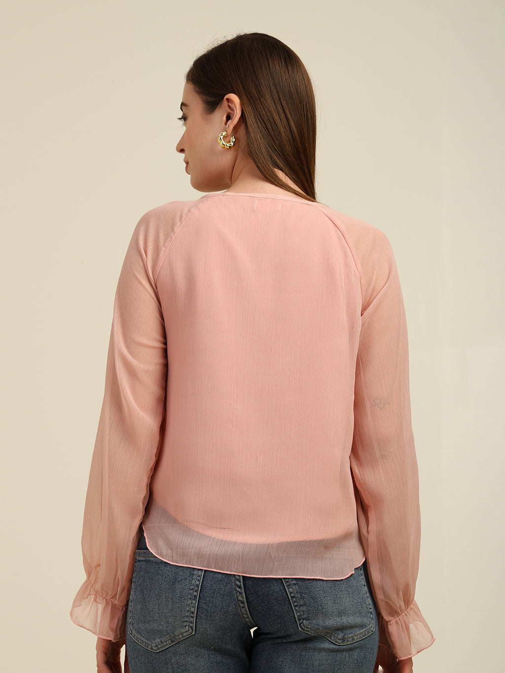 Women's Full-Sleeve Polka Dot Chiffon Top