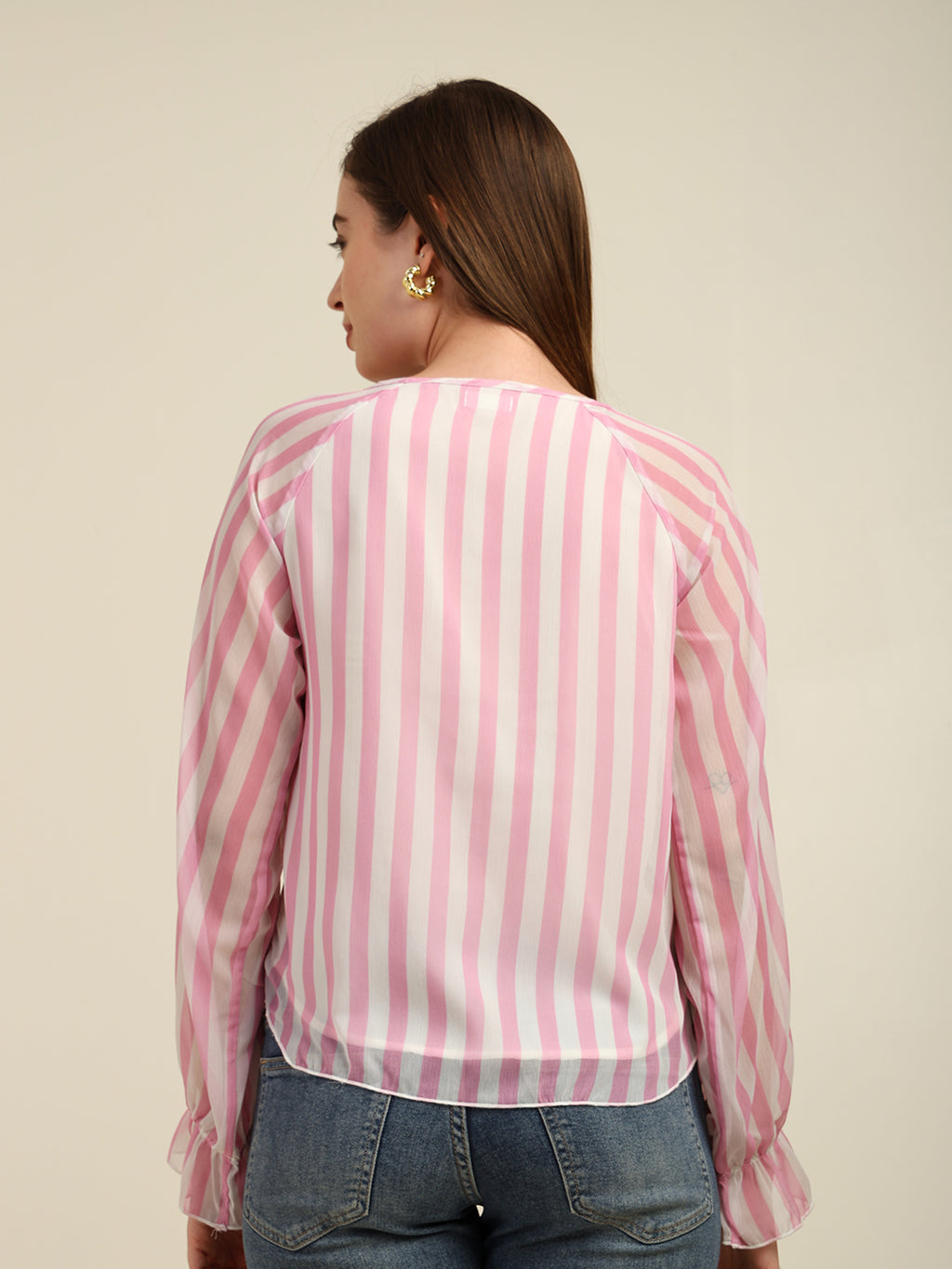 Women's Full-Sleeve Pink Chiffon Top
