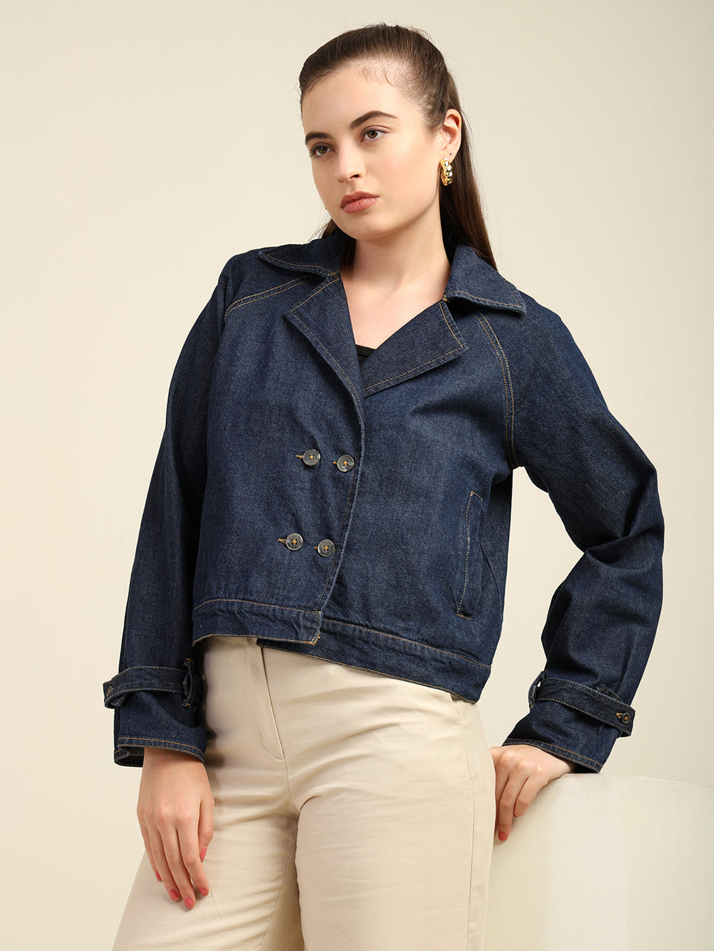 Women's 100% Cotton Denim Trench Jacket