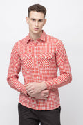 Men's Full Sleeve Red Check Cotton Shirt