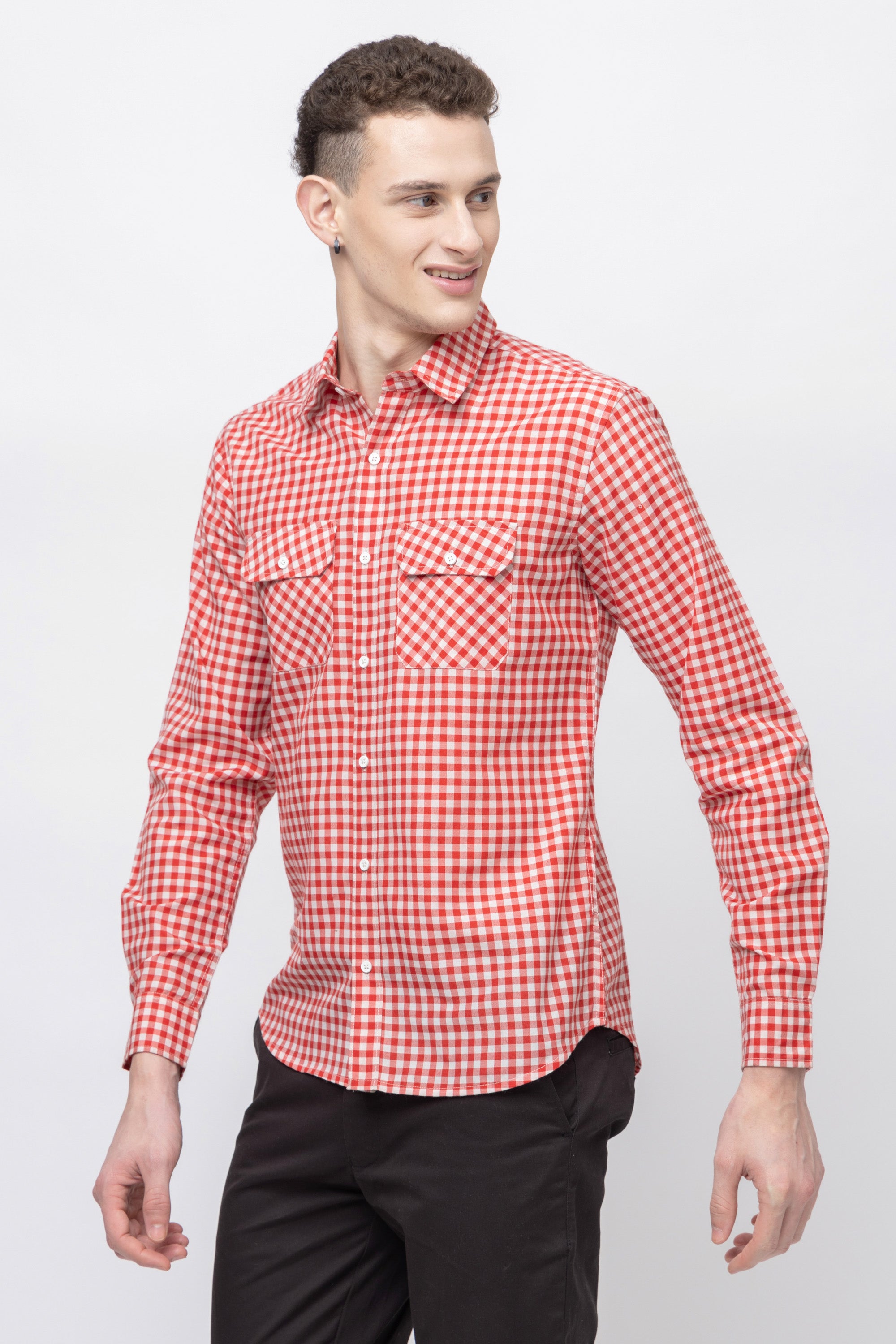 Men's Full Sleeve Red Check Cotton Shirt