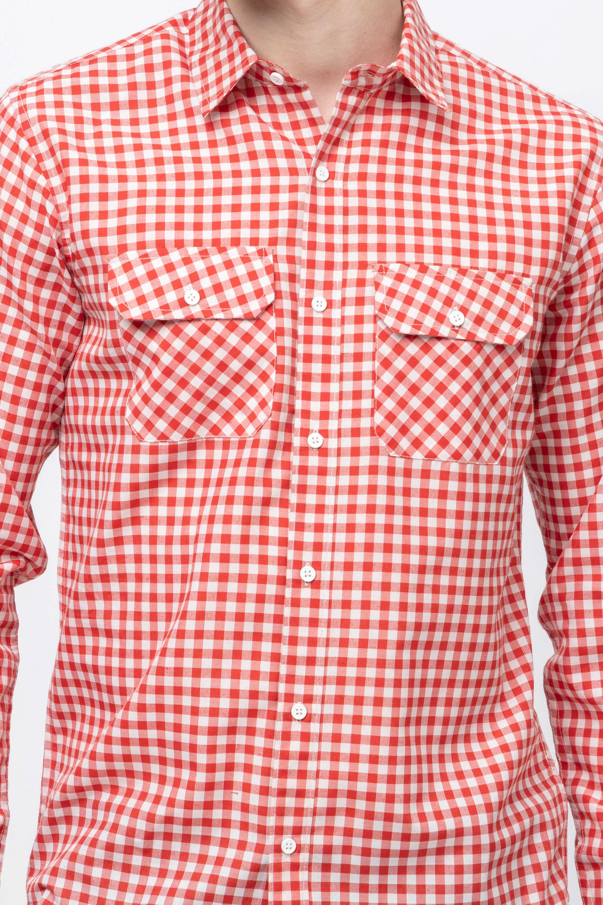 Men's Full Sleeve Red Check Cotton Shirt