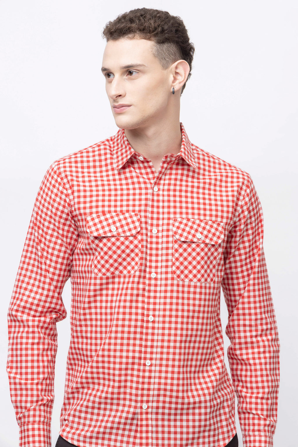 Men's Full Sleeve Red Check Cotton Shirt