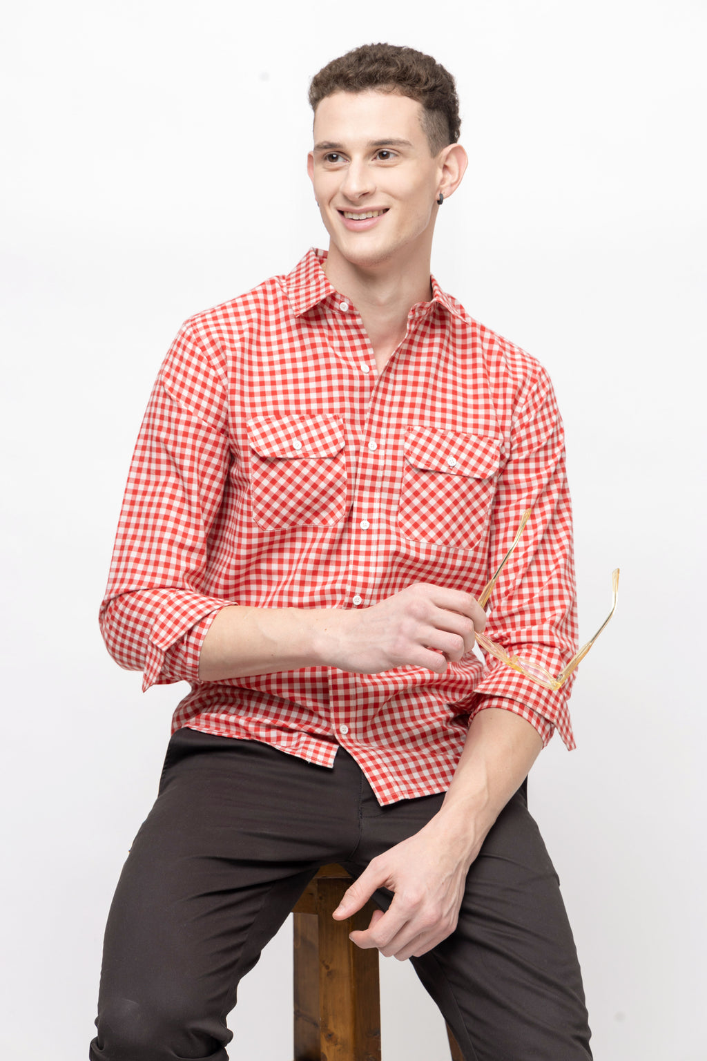 Men's Full Sleeve Red Check Cotton Shirt