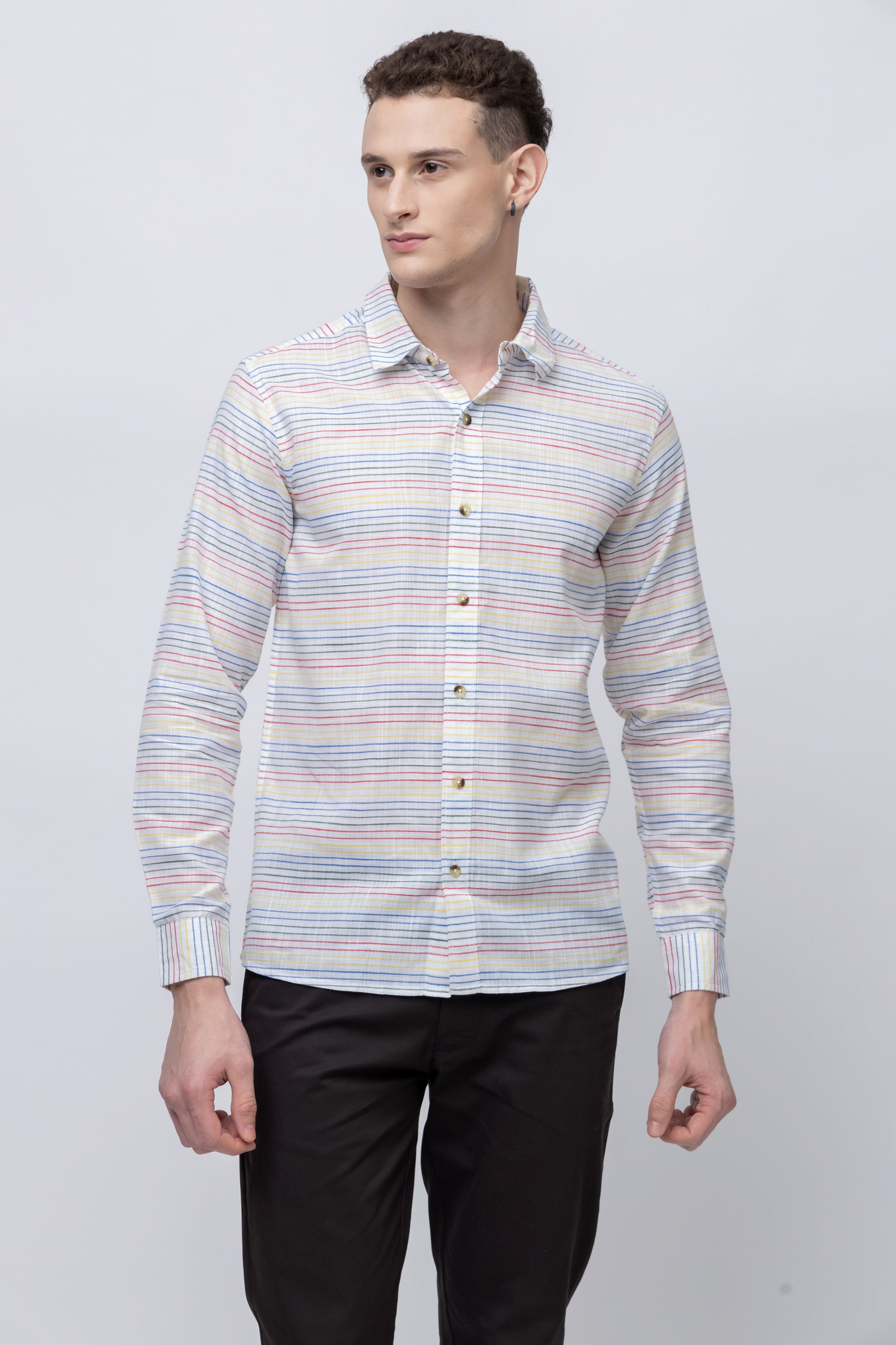 Men's Full Sleeve Color Striped Cotton Shirt
