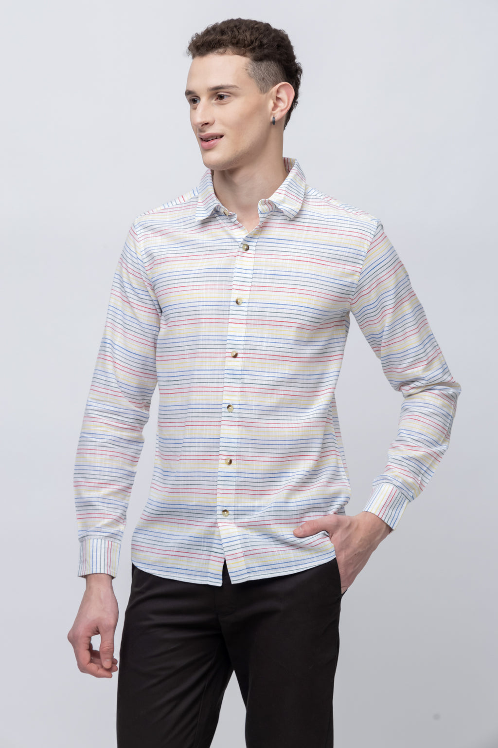 Men's Full Sleeve Color Striped Cotton Shirt