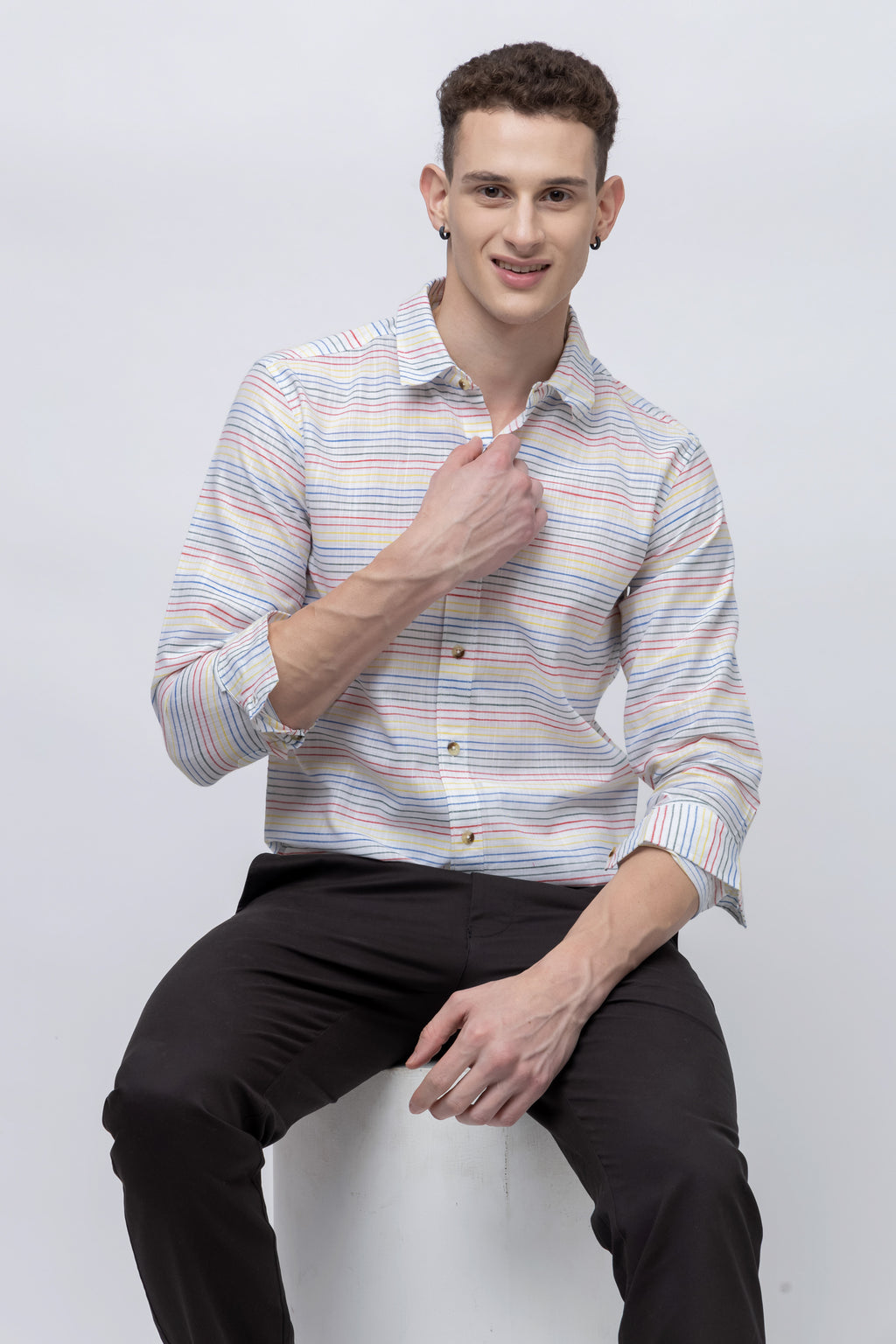 Men's Full Sleeve Color Striped Cotton Shirt