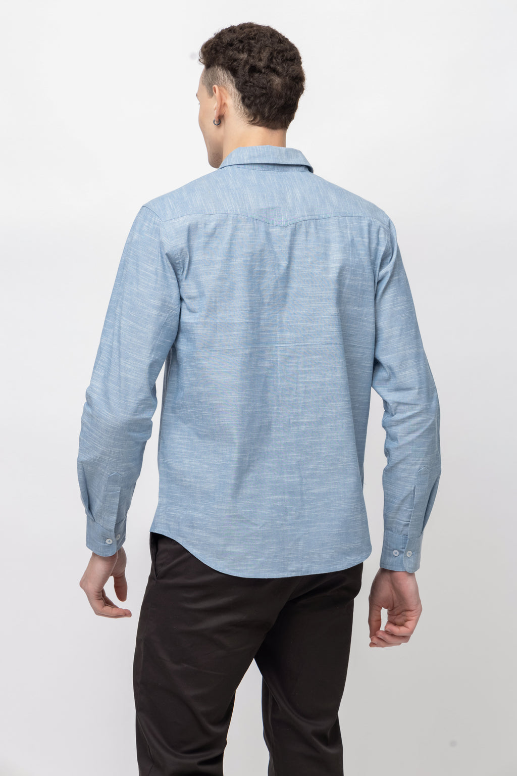 Men's Full Sleeve Blue Cotton Shirt