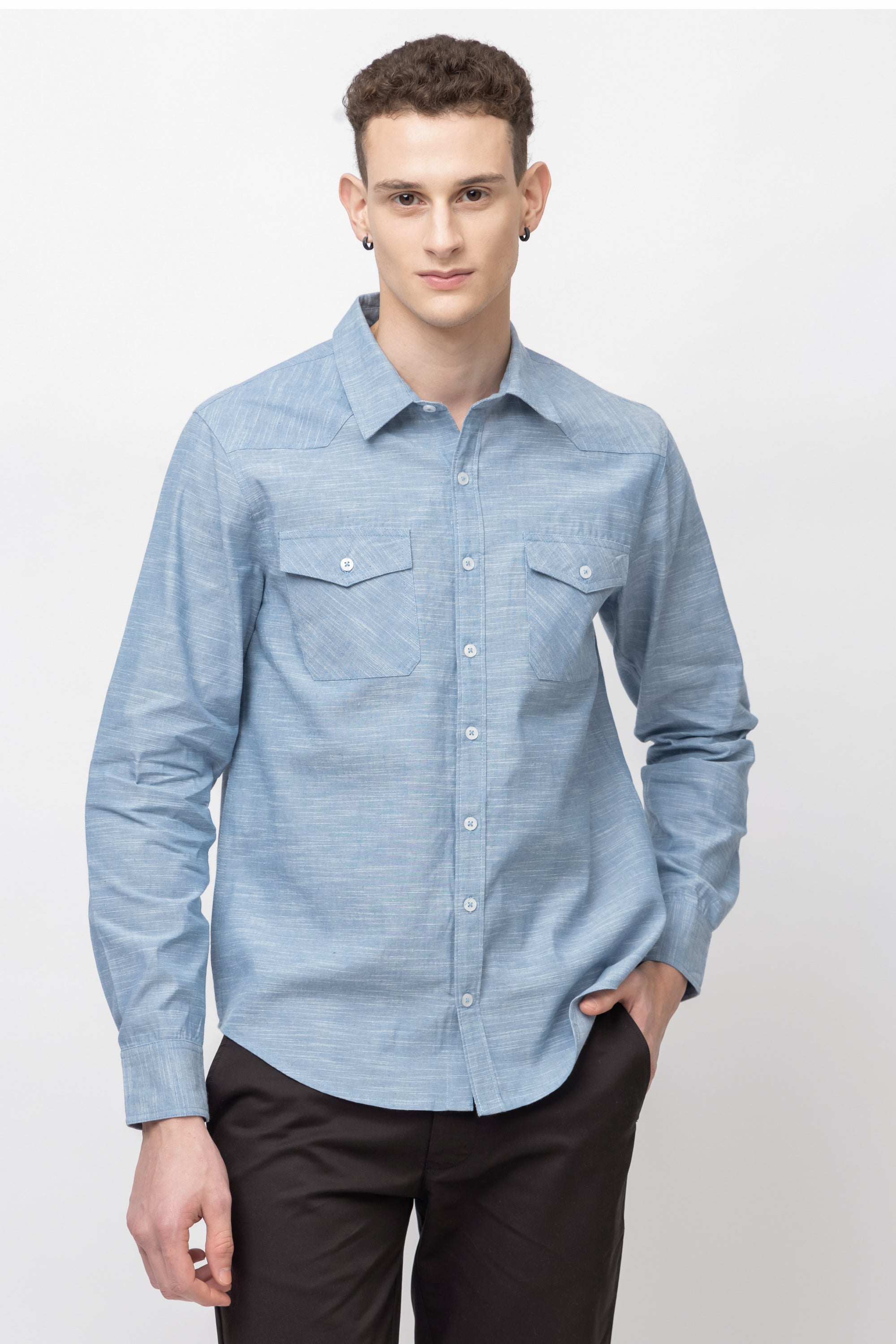Men's Full Sleeve Blue Cotton Shirt