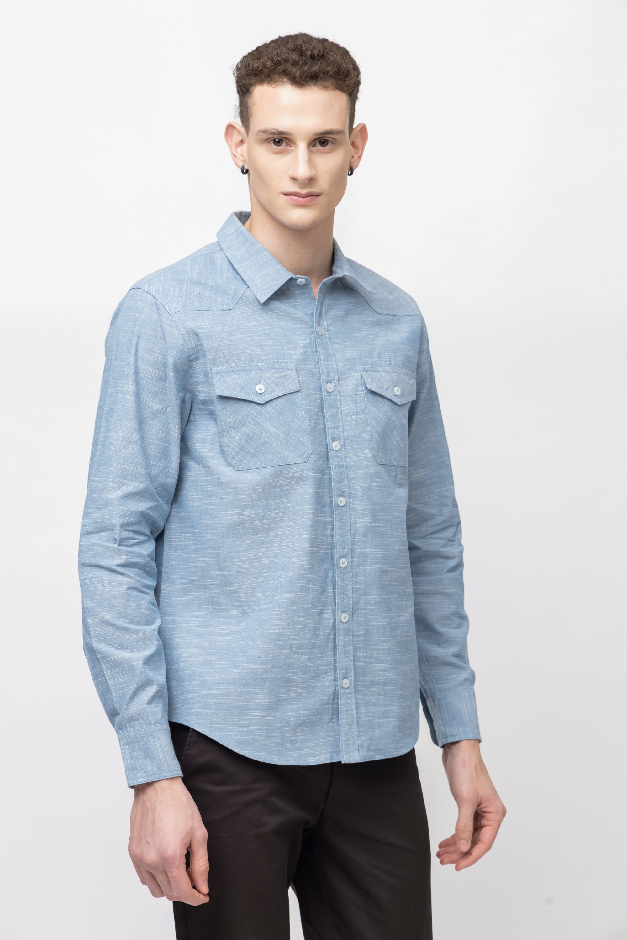 Men's Full Sleeve Blue Cotton Shirt