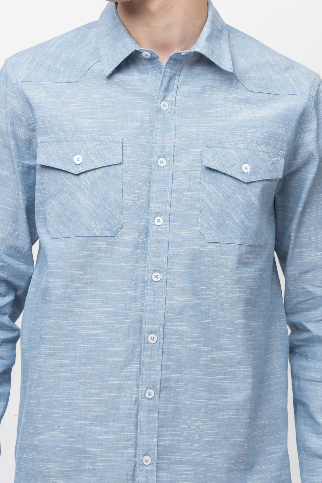 Men's Full Sleeve Blue Cotton Shirt