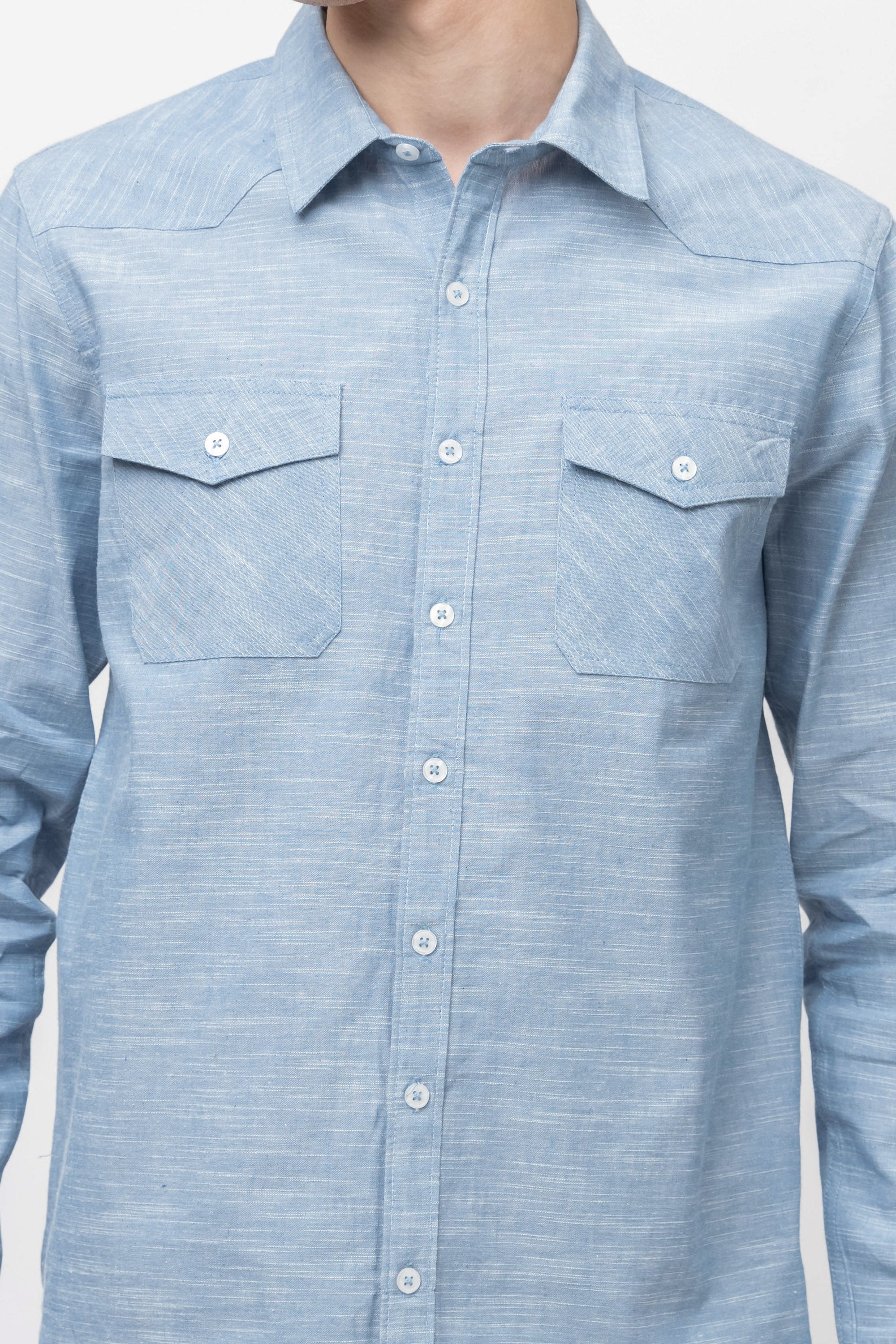 Men's Full Sleeve Blue Cotton Shirt