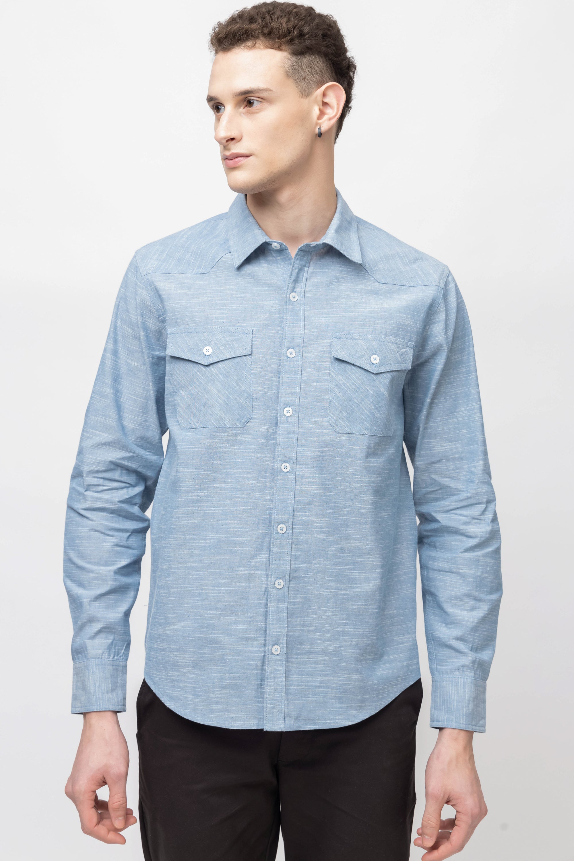 Men's Full Sleeve Blue Cotton Shirt