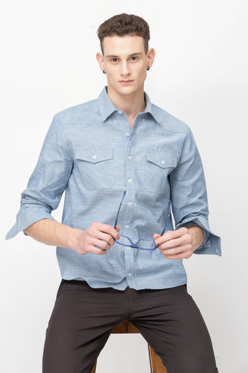 Men's Full Sleeve Blue Cotton Shirt