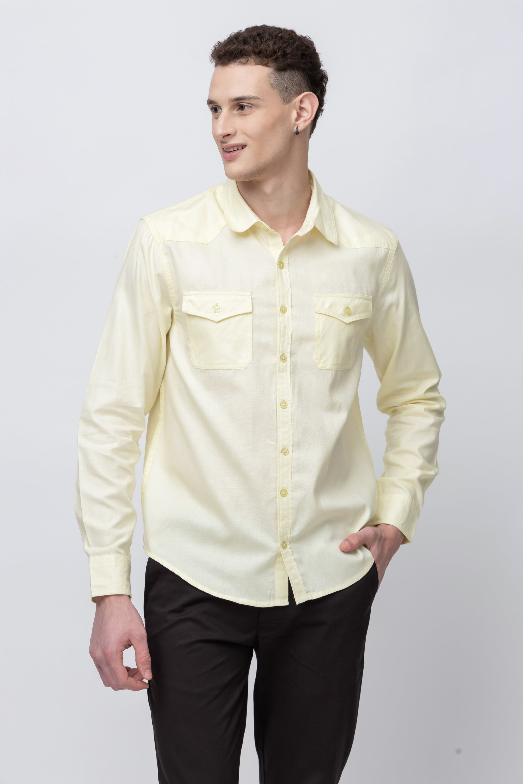 Men's Full Sleeve Yellow Cotton Shirt