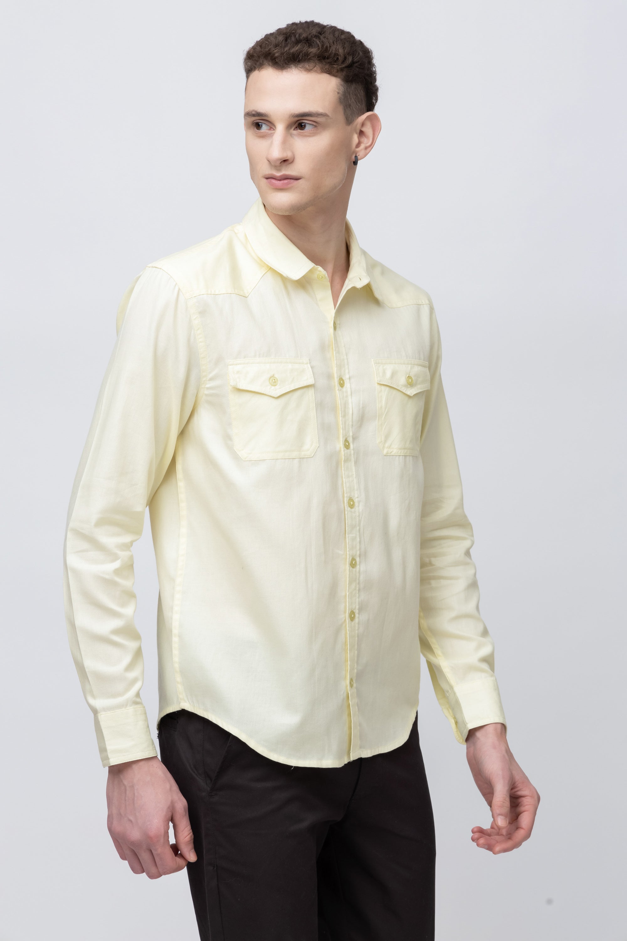 Men's Full Sleeve Yellow Cotton Shirt