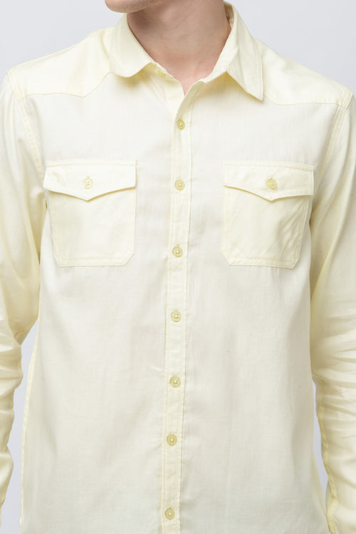 Men's Full Sleeve Yellow Cotton Shirt