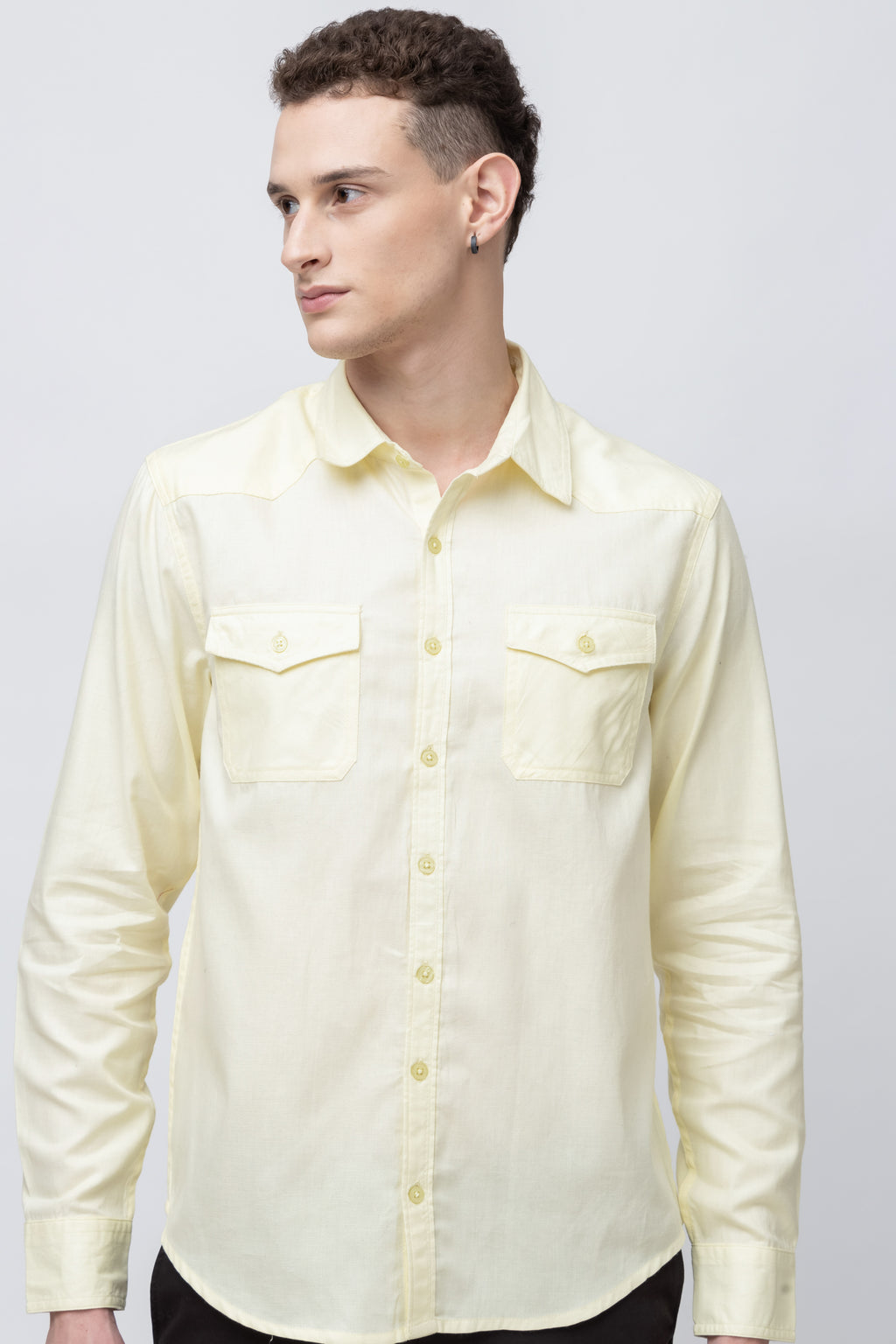 Men's Full Sleeve Yellow Cotton Shirt