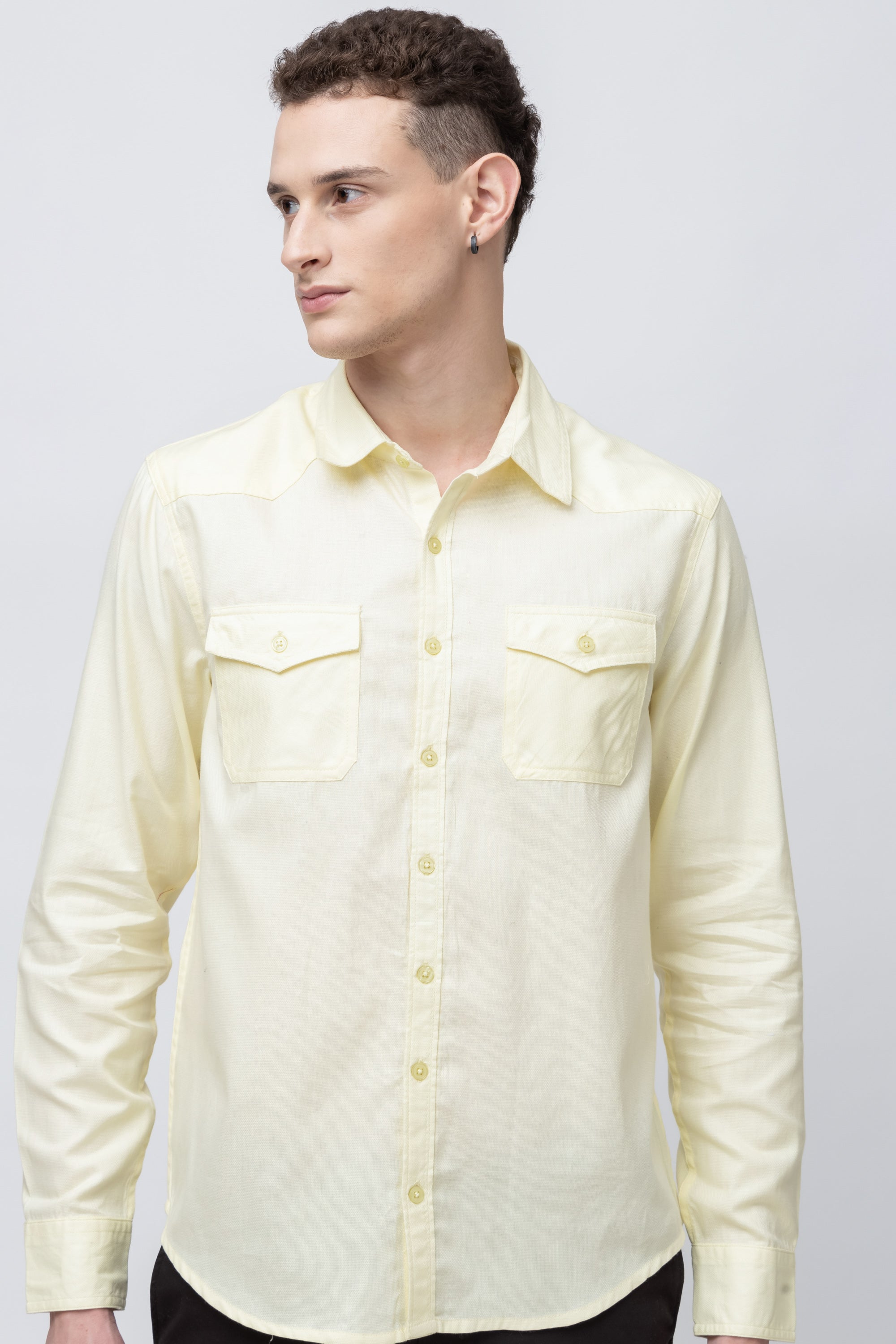 Men's Full Sleeve Yellow Cotton Shirt