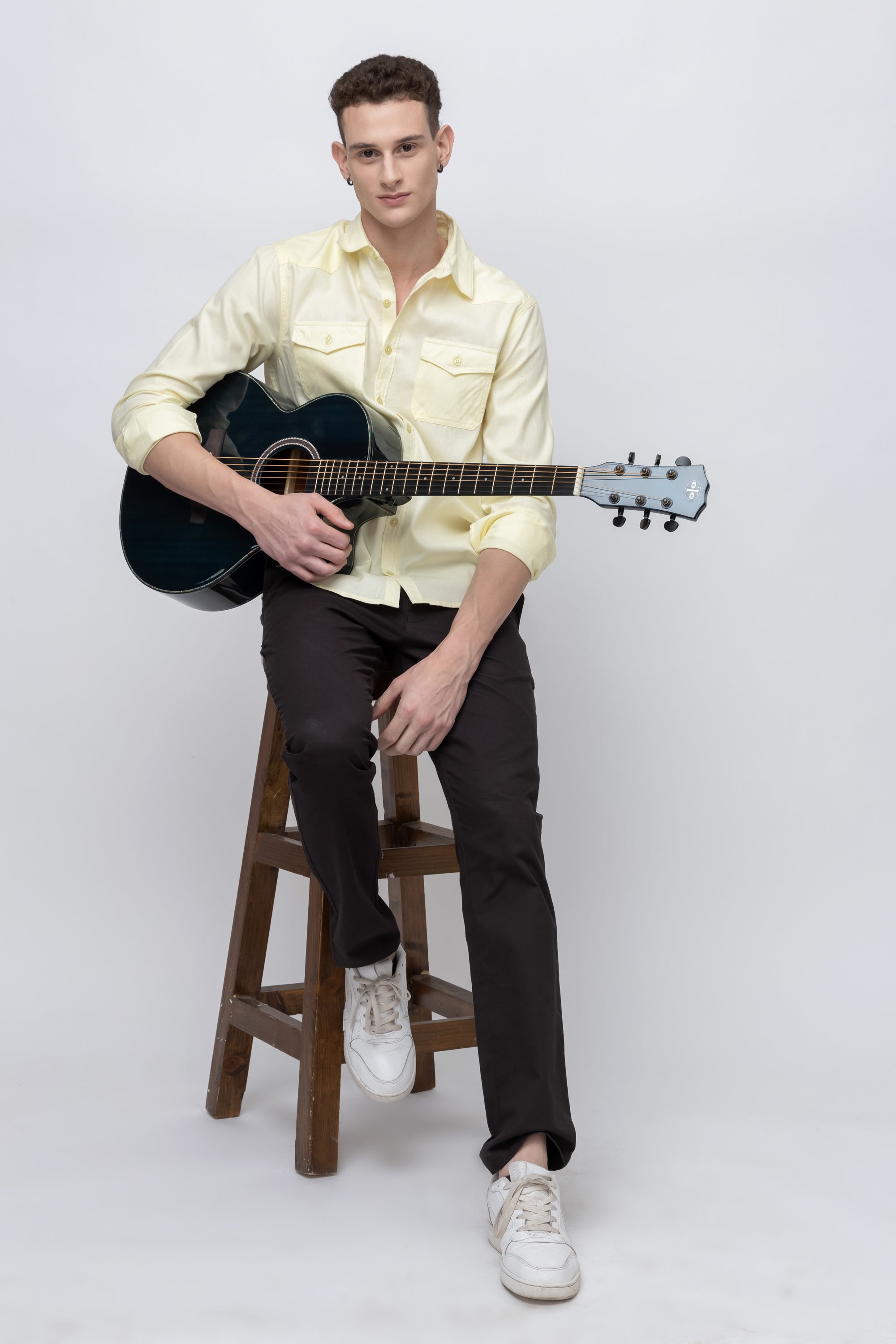 Men's Full Sleeve Yellow Cotton Shirt