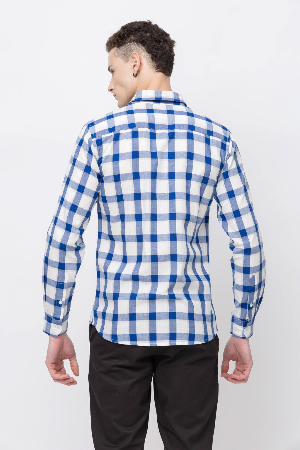 Men's Full Sleeve Blue Check Cotton Shirt
