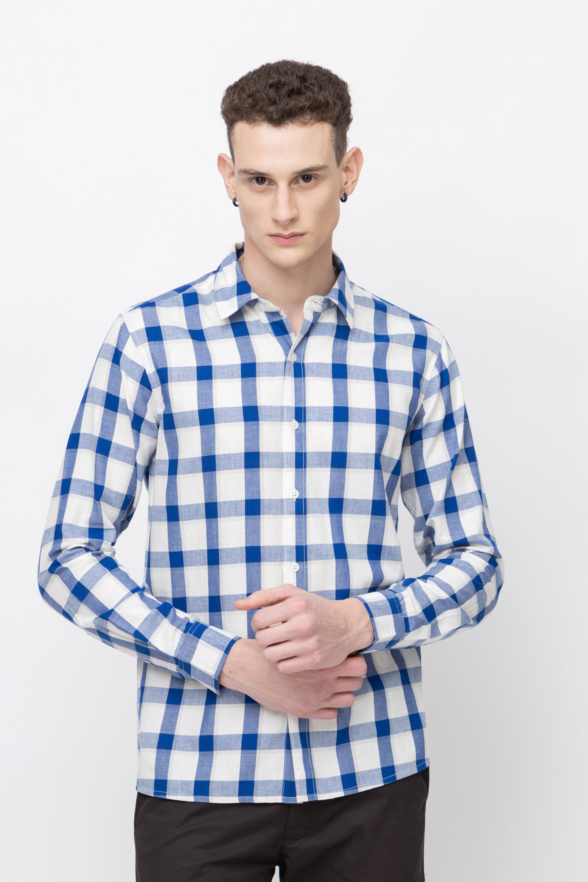 Men's Full Sleeve Blue Check Cotton Shirt