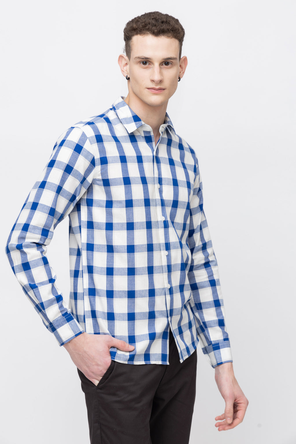 Men's Full Sleeve Blue Check Cotton Shirt