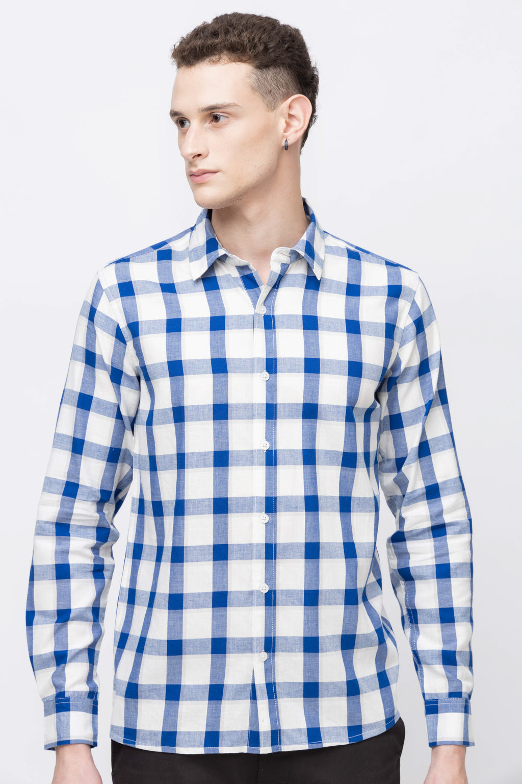 Men's Full Sleeve Blue Check Cotton Shirt