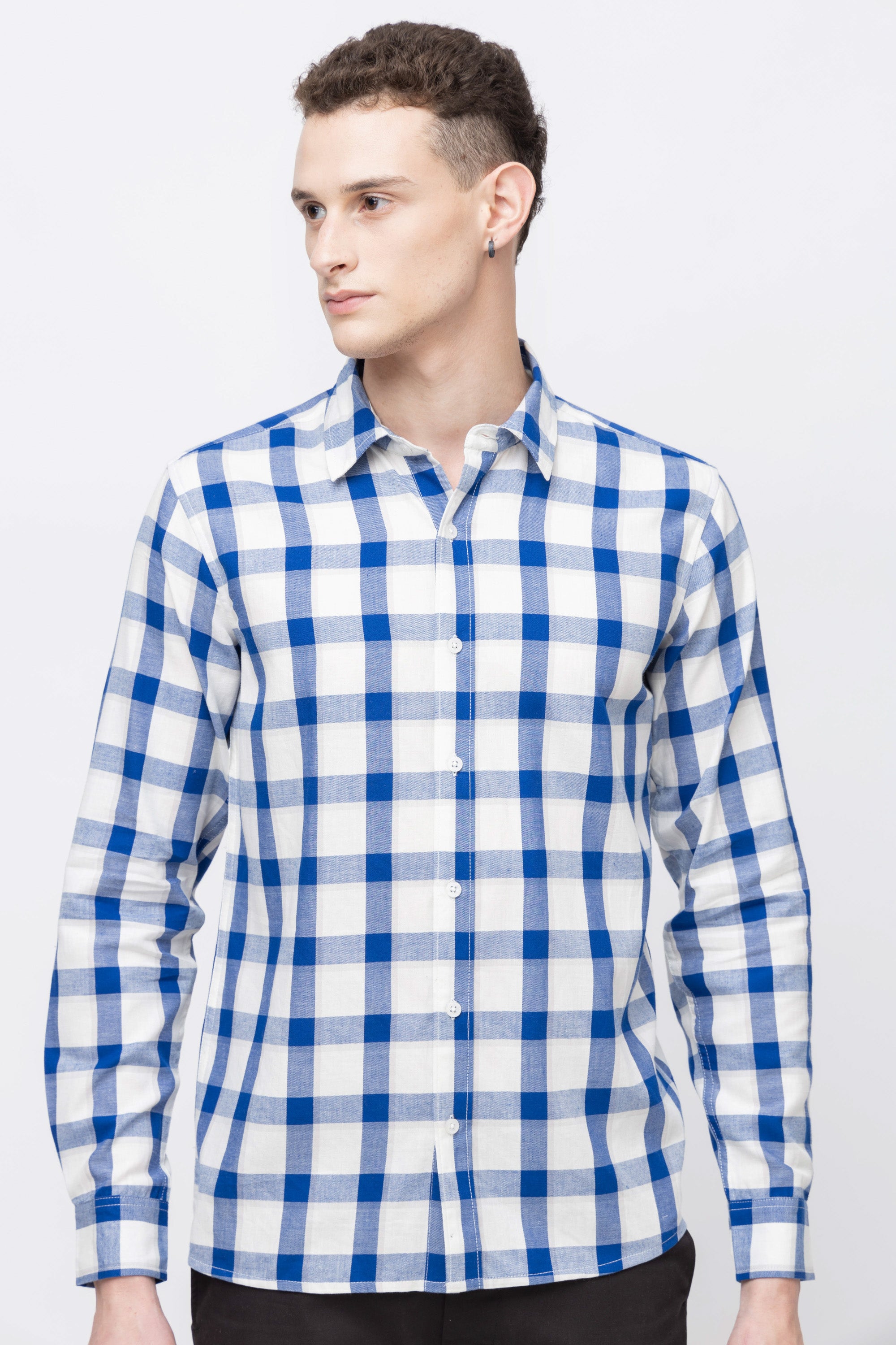 Men's Full Sleeve Blue Check Cotton Shirt