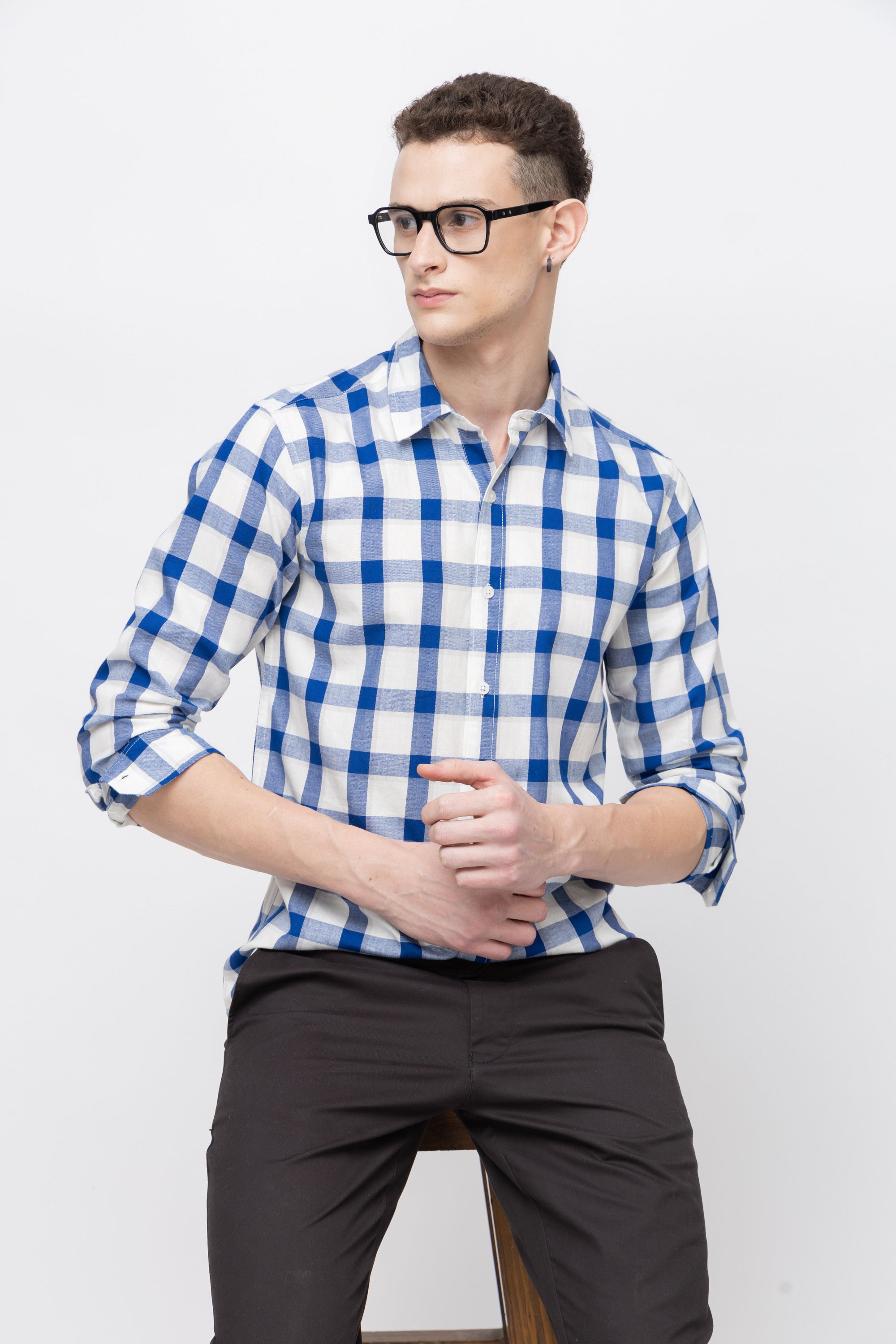 Men's Full Sleeve Blue Check Cotton Shirt