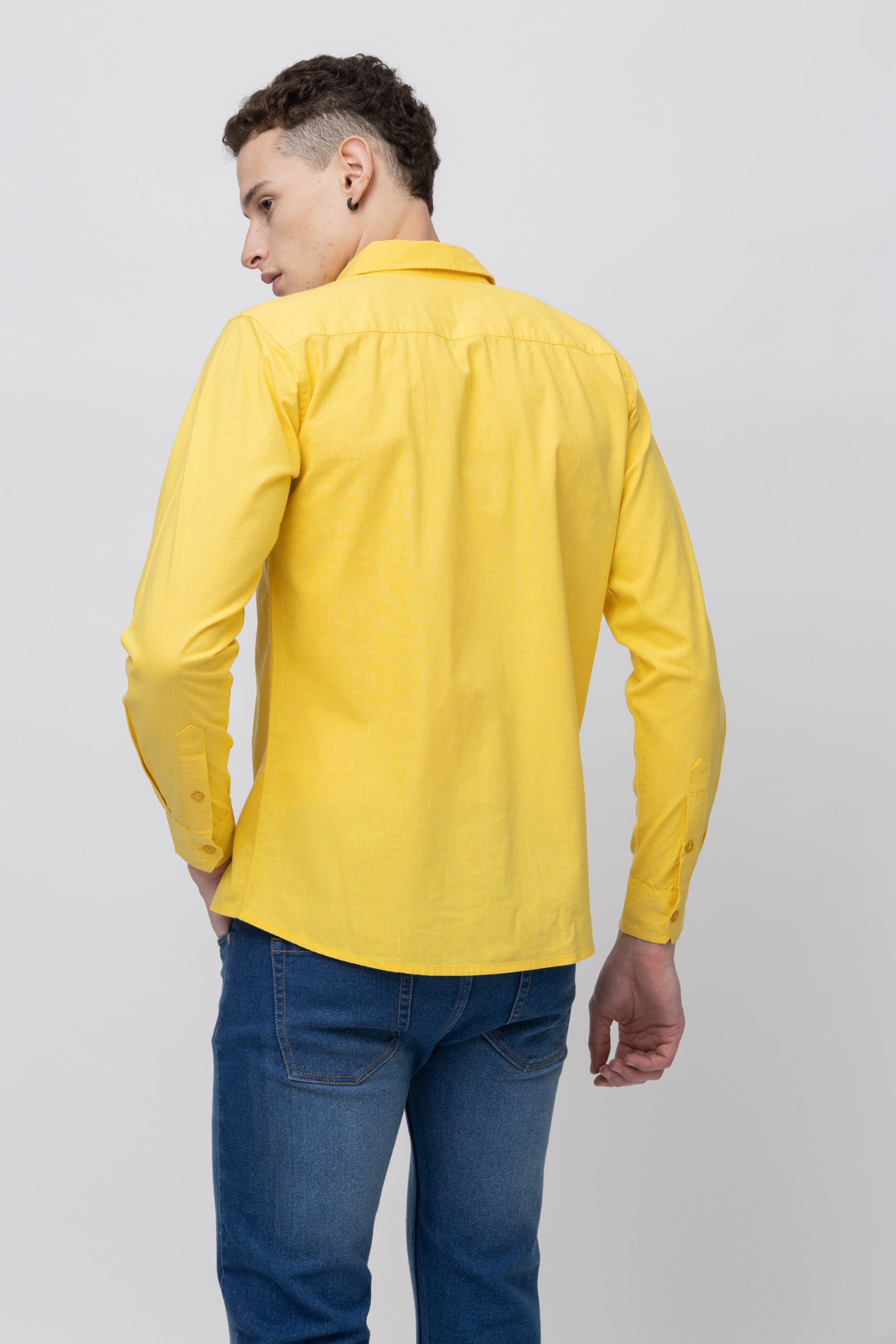 Men's Full Sleeve Yellow Cotton Shirt