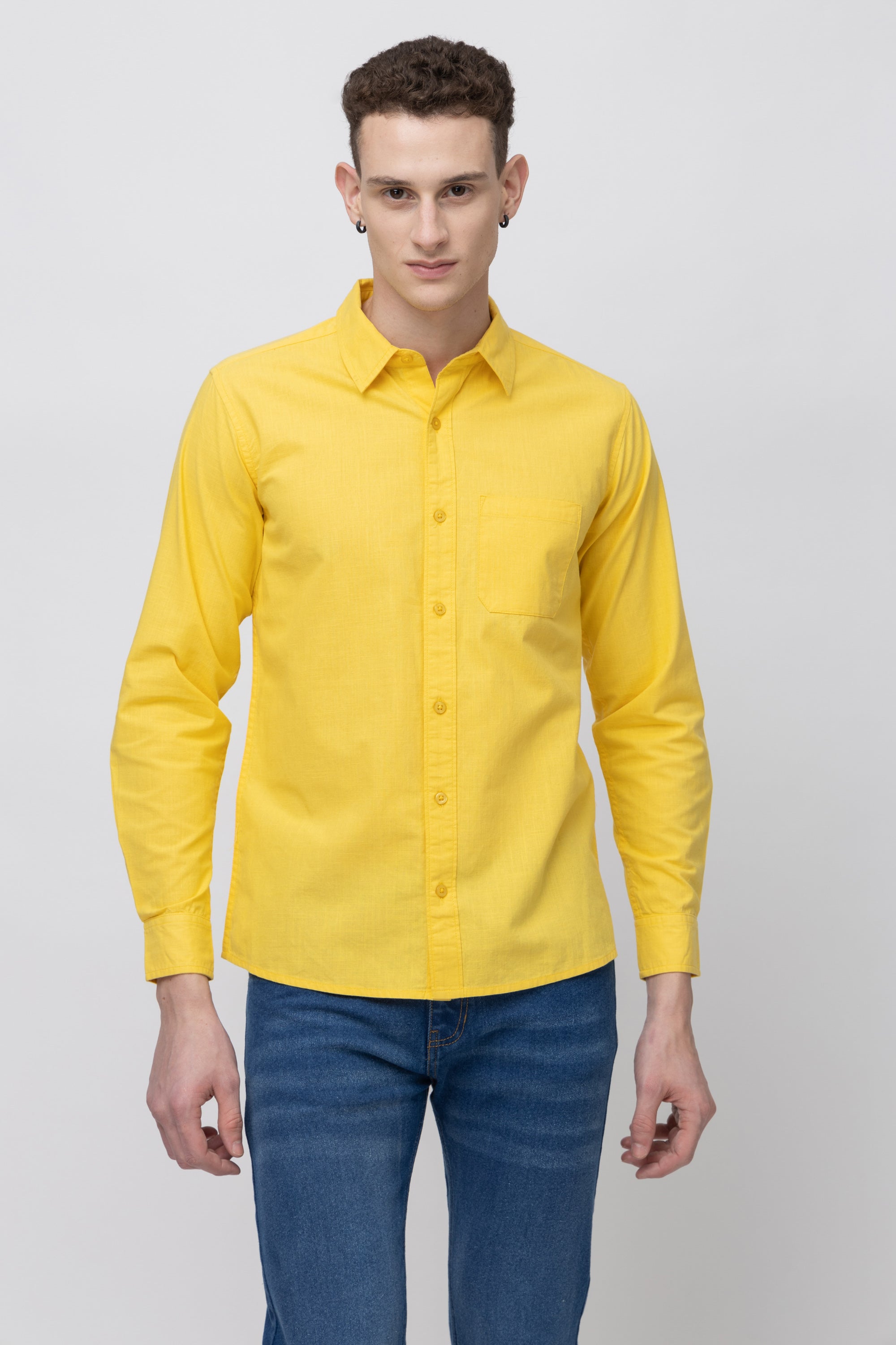 Men's Full Sleeve Yellow Cotton Shirt