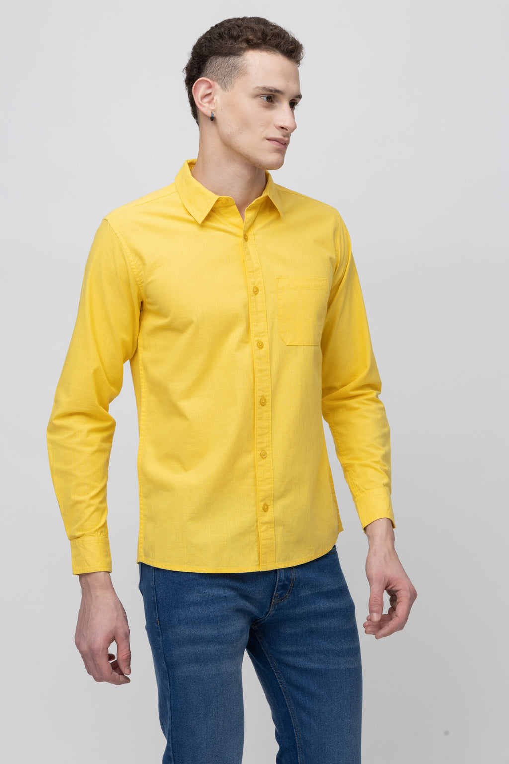Men's Full Sleeve Yellow Cotton Shirt