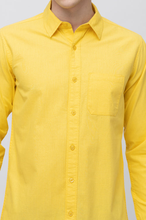 Men's Full Sleeve Yellow Cotton Shirt