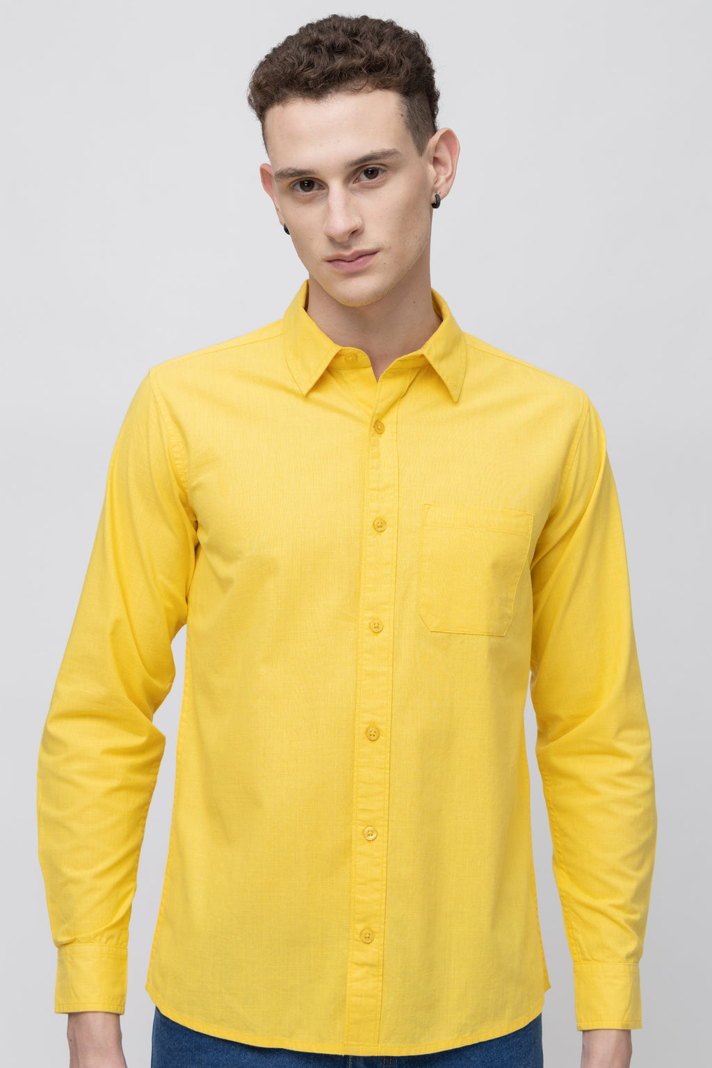 Men's Full Sleeve Yellow Cotton Shirt