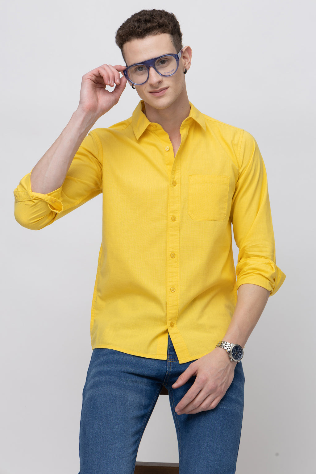Men's Full Sleeve Yellow Cotton Shirt