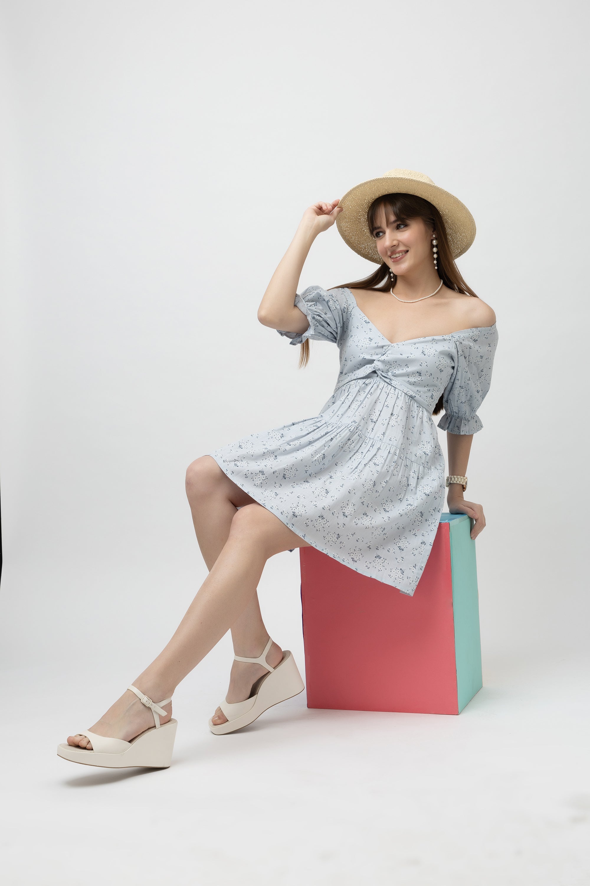 Women's Cotton Slub Printed Flared Dress