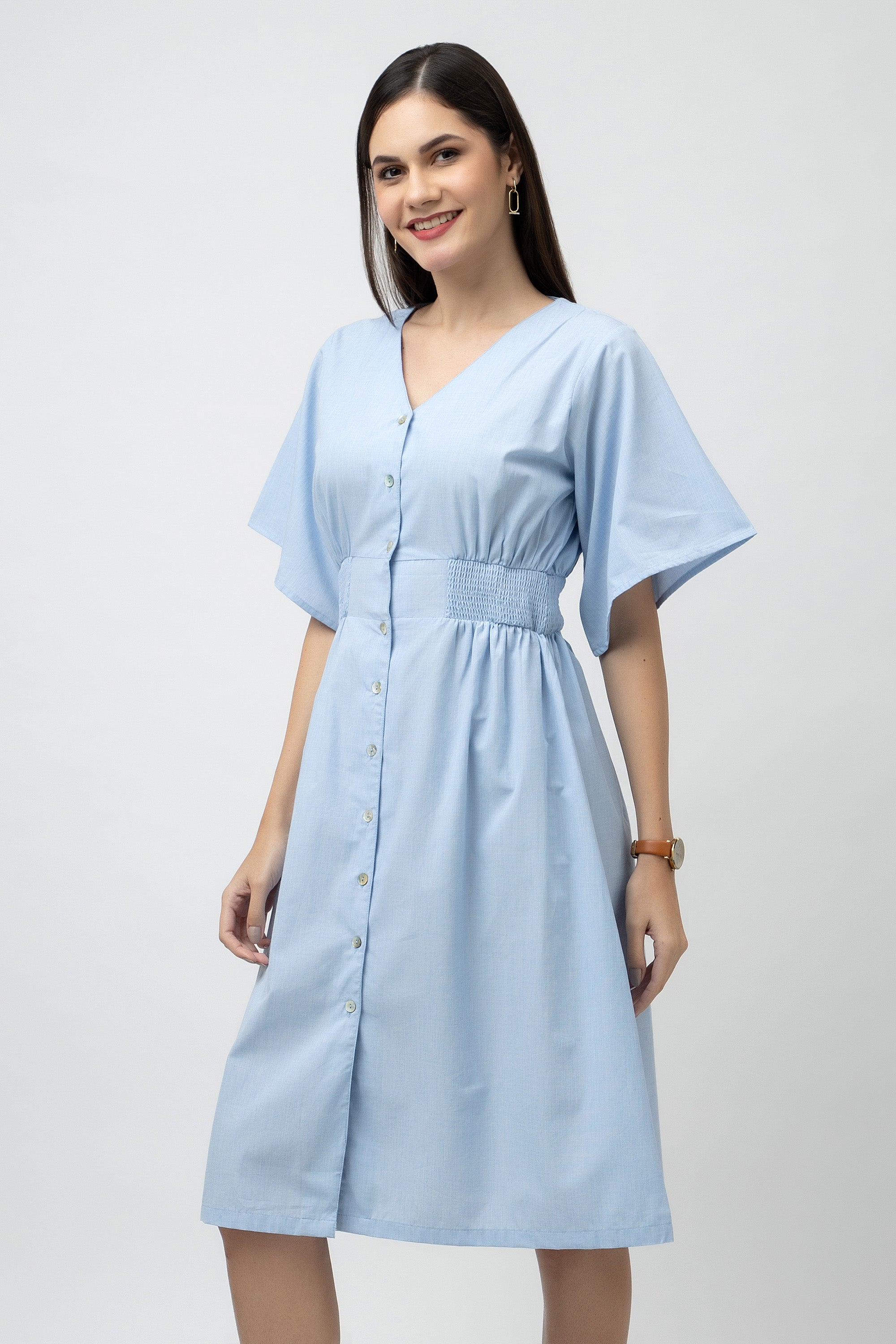 Women's A-Line Chambray Midi Dress
