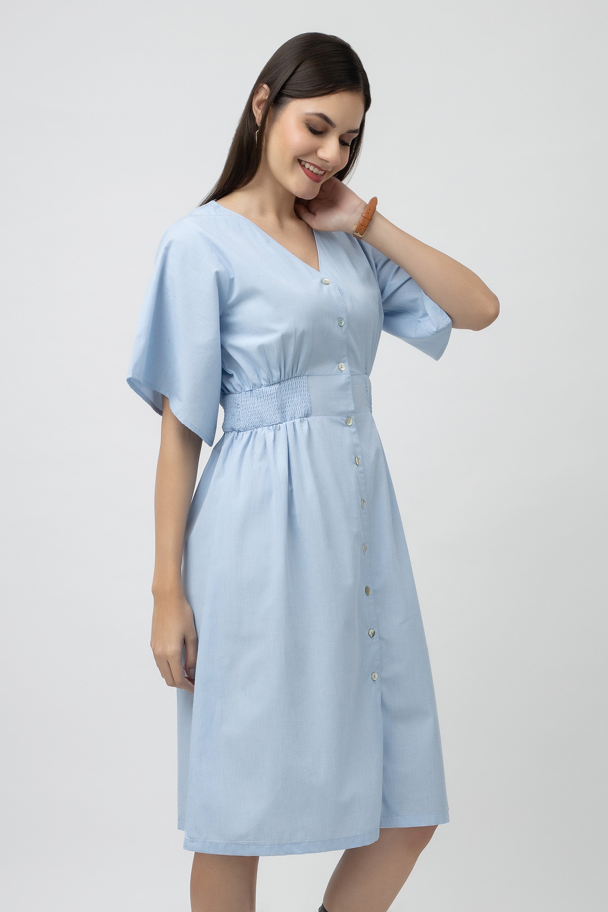 Women's A-Line Chambray Midi Dress