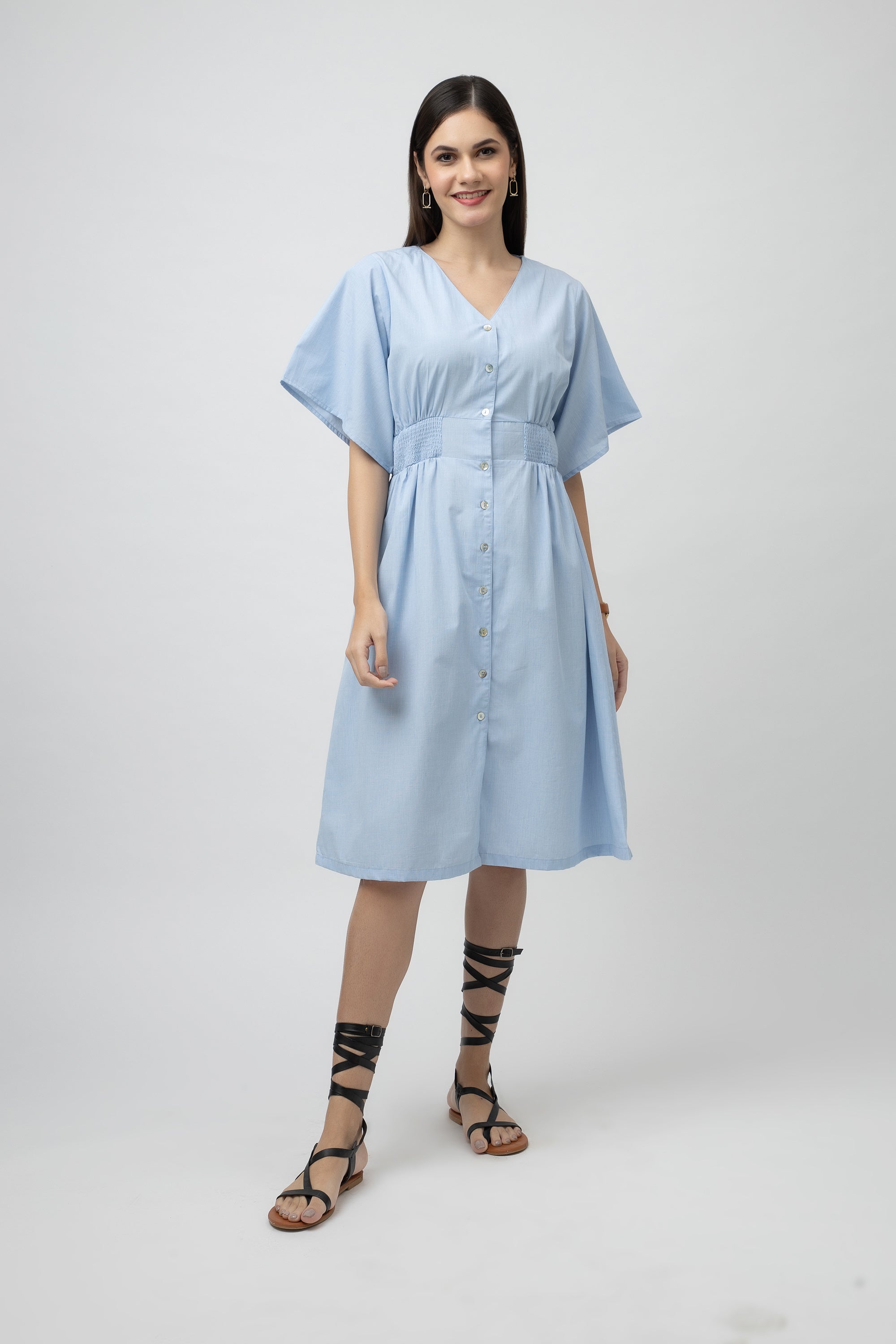 Women's A-Line Chambray Midi Dress