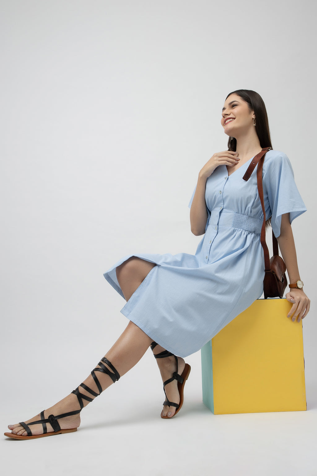 Women's A-Line Chambray Midi Dress