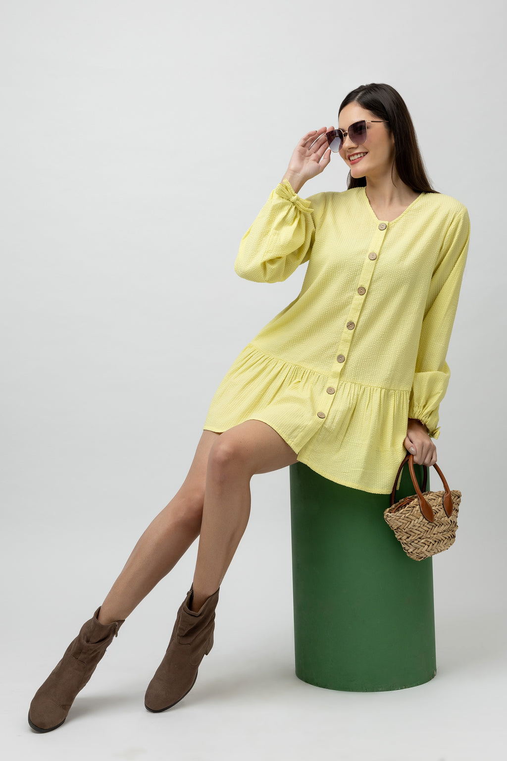 Women's Cotton Textured Flare Mini Dress