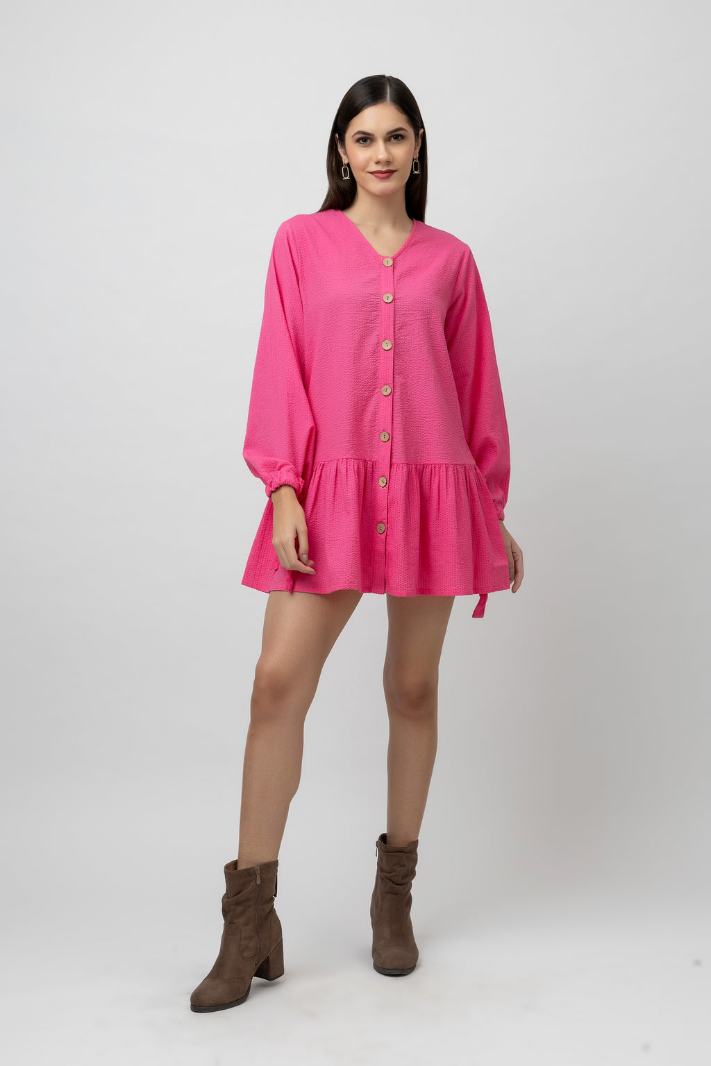 Women's Cotton Textured Flare Mini Dress